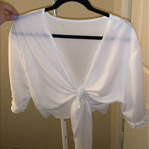 White see through front tie blouse